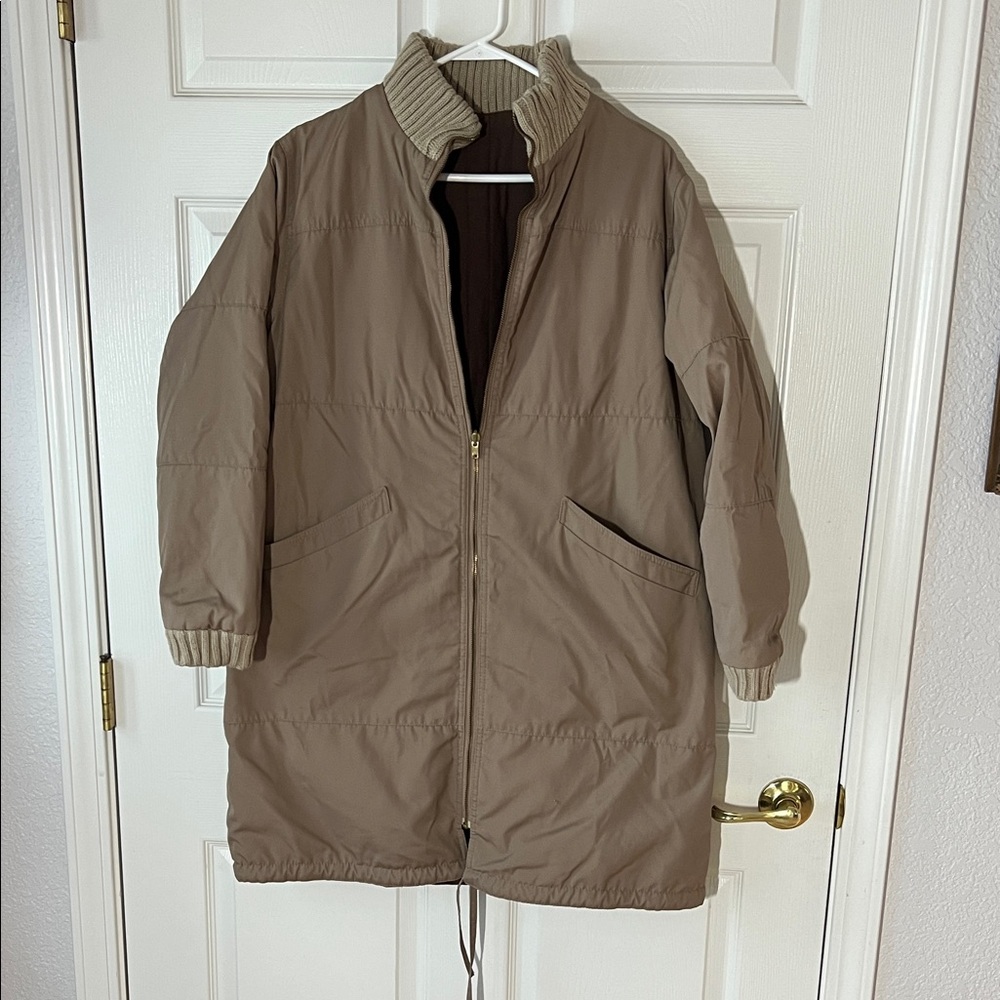 Vintage Synonyme Hong‎ Kong REVERSIBLE Tan Long Puffer Coat, Sz 13/14